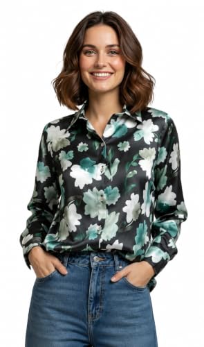 Image of Amazon Brand - INKAST Women Abstract Floral Printed Spread Collar Long Sleeves Casual Cami Shirt
