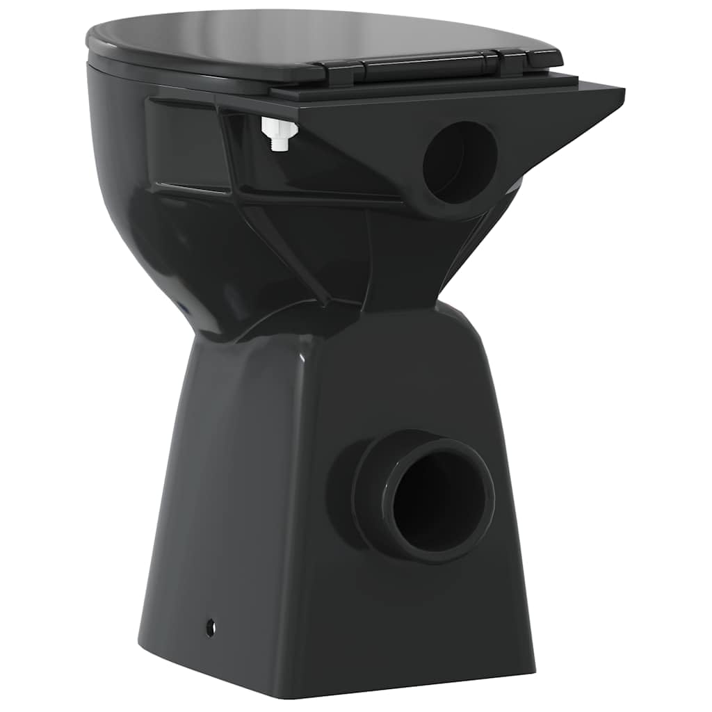 Schwarzes Stand-WC Randlos mit Soft-Close Sitz, Erhöhtes WC +7 cm für Seniorengerechte Ergonomie, Keramik Toilette Modernes Design