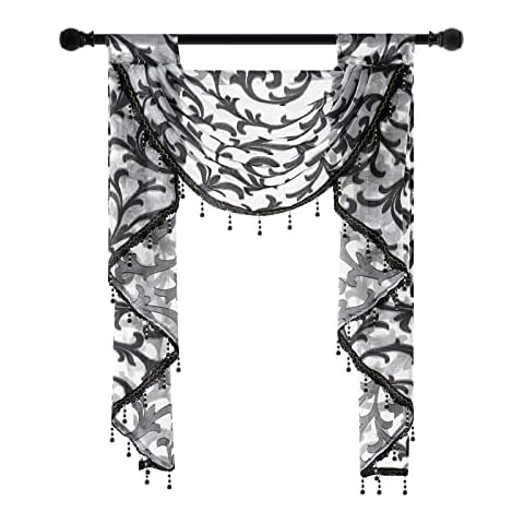NAPEARL Window Valances for Living Room Two Swags Valance Window Treatment Waterfall Valance Kitchen Bedroom Decoration Black Cover