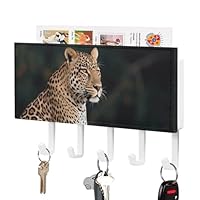 African Leopard on Rock Key Holder Rack Hanger Wall Mount Decorative Mail Holder with 5 Hooks Mail Organizer Wall Mounted Adhesive Coat & Key Hooks for Wall Entryway Hallway Kitchen Easy Installation