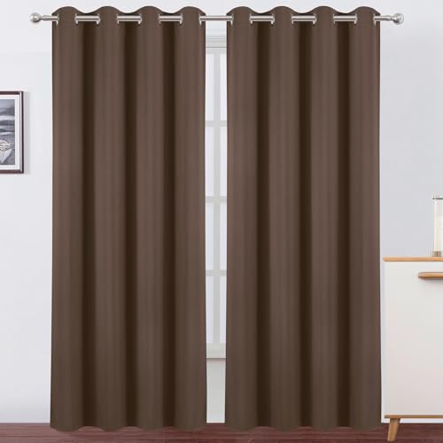 Image of LEMOMO Blackout Curtains 52 x 90 Inch Long Chocolate Curtains Set of 2 Panels Room Darkening Curtains for Bedroom and Living Room