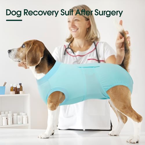 Image of Kuoser Dog Recovery Suit, Female Male Spay Neuter Surgery Suit, Azure, XS | Post-Surgery Anti-Licking Pet Onesie, Surgical Bodysuit Cone Alternative to Protect Wounds, Incisions, Skin & Recovery Care