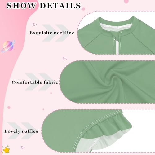 CHIFIGNO Dark Sea Green Girls Swimsuit One Piece Rashguard Long Sleeve Swimwear Beach 3T4
