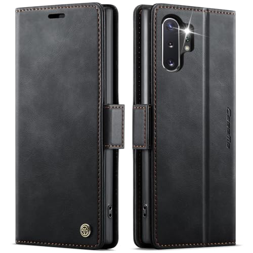 owlhold Handyhülle für Samsung Galaxy Note 10 Plus hülle klapphülle Premium PU RFID Lederhülle Faltbare Handytasche Schutzhülle Kartenfach Standfunktion hülle Samsung Galaxy Note 10 Plus - Schwarz