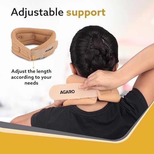 Image of AGARO Cervical Collar Spondylitis Neck Support, Adjustable Neck Brace With Extra Support, Relieves Pain, Stress & Pressure in Spine, Inflatable Neck Stretcher Collar Device, Large, Beige