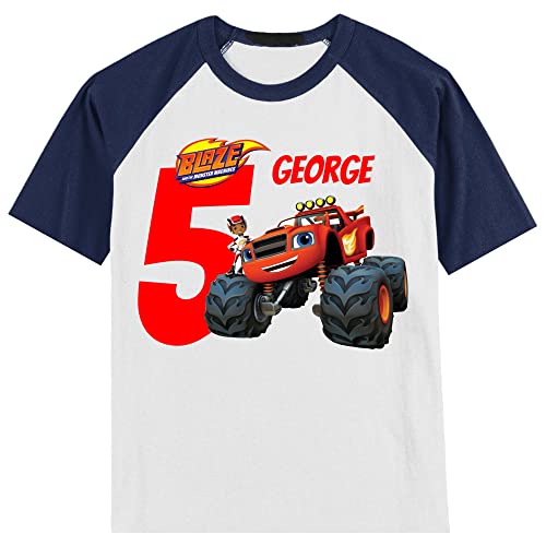 Personalized Monster Truck Birthday Shirt | Blaze | Personalized with Name and Age | Monster Truck | Unisex Short Sleeve Raglan T-Shirt2