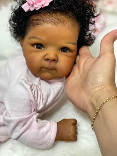 Muñeca Reborn Bebé Negra de Silicona 18 pulgadas miniatura 4