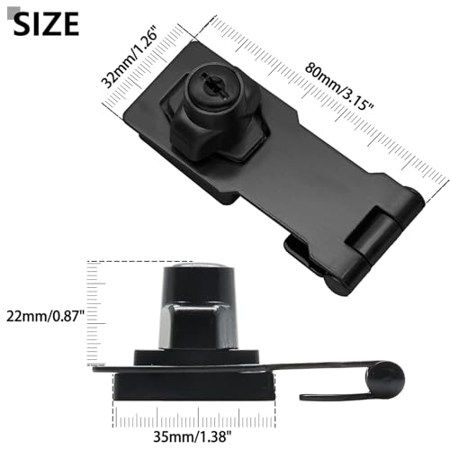 Image of Bonsicoky 2 Pcs 3 Inch Keyed Hasp Locks, Twist Knob Keyed Locking Hasp Latches Keyed Different for Small Doors, Cabinets (Black)
