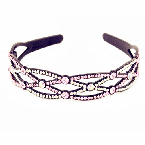 Yeshan Rhinestone Beaded Handmade Headband,Hairband for Girls,Pink and ab white