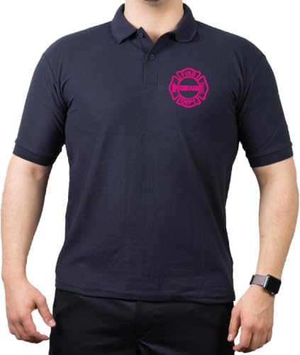 Polo Chicago Fire Dept bleu marine homme vêtement coton logo rose poitrine