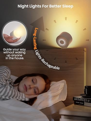 Image of AUDERWIN LED Wall Sconces Rechargeable Wall Mounted Wireless Lights, 3 Color Temperatures & Dimmable, Magnetic 360 Rotation Picture Lights Bedside Decor Wall Lamps for Bedroom Night Reading