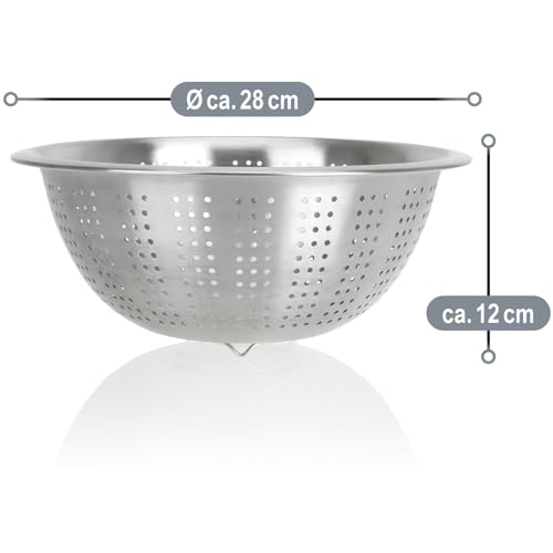 COM-FOUR® 2x sito kuchenne ze stali nierdzewnej - klasyczne sitko do makaronu - sito do mycia owoców, warzyw i salatek - durszlak - durszlak okragly - akcesoria kuchenne wykonane (2 sztuki - Ø 28cm)