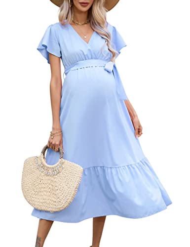 YesPerfect Daman Umstandskleid Kurzarm Rüschen Kleid V-Ausschnitt...