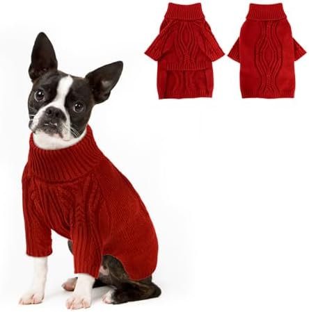 NACOCO Christmas Dog Turtleneck Sweater - Small Dog Sweater Pet Clothes Thanksgiving Doggie Sweatshirt Fall Knit Warm Winter Apparel Knitwear Outfit for French Bulldog, Corgi (Red, L)