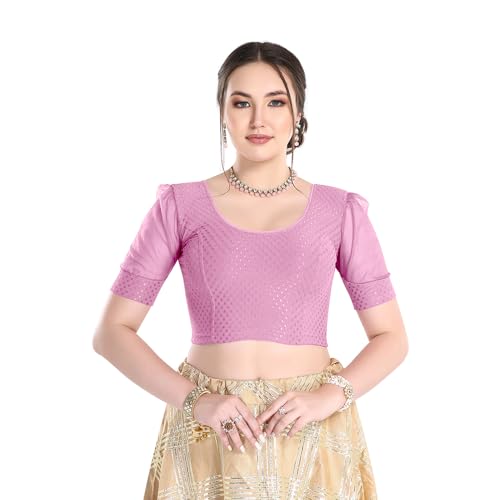 Image of FINESTFIT Stay On Trend Fashion 100% Cotton Readymade Blouses for Women,Round Neckline with Organza Balloon Sleeves.