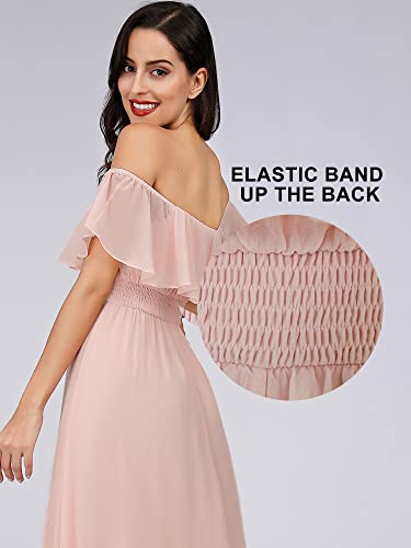Image of Ever-Pretty Women's Summer Off The Shoulder Flowy Chiffon Formal Wedding Guest Dresses Maxi Side Split Beach Bridesmaid Dress
