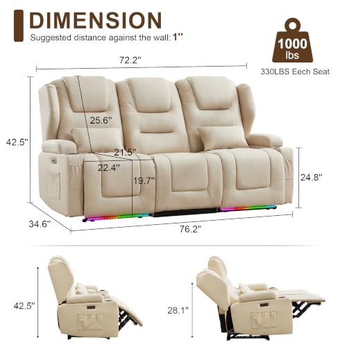 Image of DRMBOOK RV Power Loveseat Recliner Sofa, Leathaire Fabric 3-Seater Wall Hugger Reclining Sofa, Home Theater Seating Chair with Cup Holder, 3 Person Couch RV Furniture for Living Room, Beige