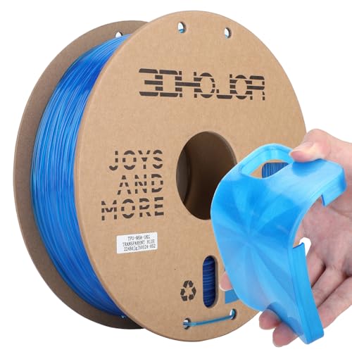 TPU Filament 1.75mm TUP95A 3D Printer Filament Flexible Soft 3D Filament 1KG (2.2lbs) fit Most FDM 3D Printers Dimensional Accuracy +/- 0.03 mm-Transparent Blue