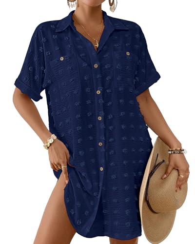 Image of Bsubseach Swimsuit Coverup for Women Swiss Dot Beach Cover Ups Shirt Dress