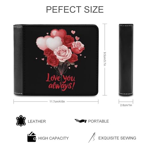 Valentines Love You Always Cute Slim Bifold Wallet for Men Stylish Front Pocket Purse with Card Holder Slots2