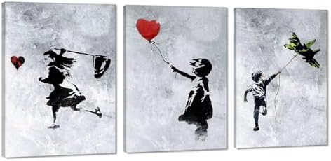 Girl and Balloon Decorative Paintings Banksy Graffiti Art Poster Living Room Wall Canvas Painting Print Modern Home Decor Wooden Framed Ready to Hang 20x28 inch x 3pcs