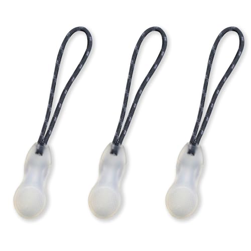 Image of munkees Zipper Puller Replacement Nylon Pull Rope 3 in Pack, Normal, Glow in the Dark, Grey