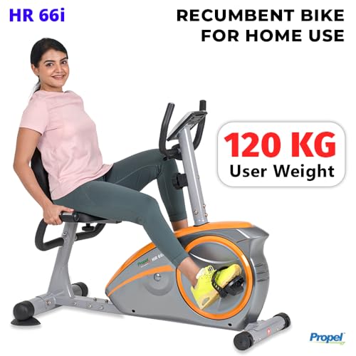 Image of Propel FitnessOne HR 66i Smart Home Recumbent Exercise Bike /Cycle with Back Support | 8-Level Magnetic Resistance | Adjustable Seat | LCD Display | Hand Pulse Monitor | 120kg Capacity