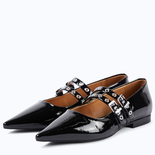 anteikira Women's Pointed Toe Ballerina Flats Eyelet Strap Comfortable Mary Jane Flats Grommet Dress Work Office Ballet Flats for Women Size 5.5-12US2