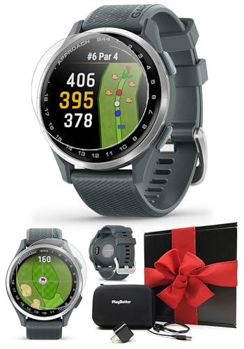 Garmin Approach S44 (Silver/Twilight) Golf GPS Smartwatch Gift Box Bundle - 1.2