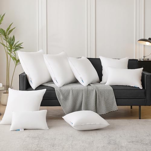 Image of Oubonun 12x20 Lumbar Throw Pillow Inserts 2 Pack, 100% Cotton Breathable Cover Plump Rectangle Square Cushion Inserts White Decorative Pillows for Living Room Bedroom Office