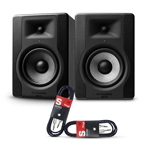 M-Audio BX5 D3 - Paire d'Enceintes de Monitoring avec Woofer 5 Pouces pour Gaming, Production Musicale et Streaming et 2 câbles TRS 6,35mm