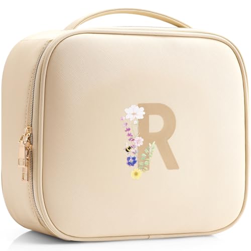 Vlando Travel Makeup Bag, Makeup Bag Organizer,Gift Ideas for Women Girls,Makeup Storgae Bag with Dividers and Handle,Gifts for Christmas,Birthday,Wedding Beige A.Beige Medium