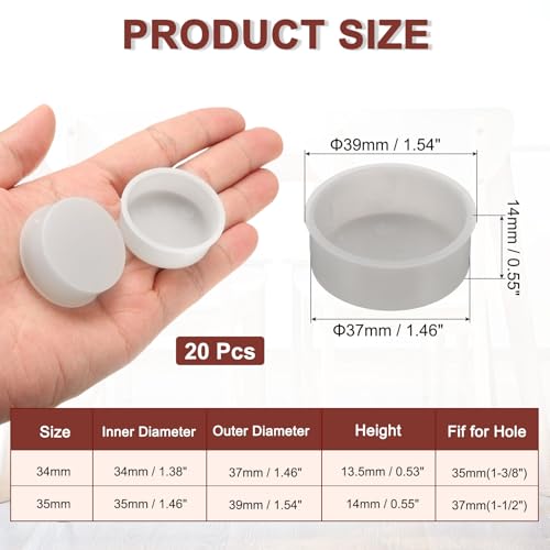 Image of uxcell 20pcs Plastic Hole Cover Plug for 37mm(1 1 /2 inch) Concealed Hinge Cup and Screw Hinge Hole Plugs Covers for Kitchen Cabinet Furniture, Light Gray