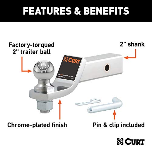Curt 45295 Chrome Trailer Hitch Mount With 2-Inch Ball & Pin, Fits 2-In Receiver, 7,500 Lbs, 2" Drop , Black #TOP2