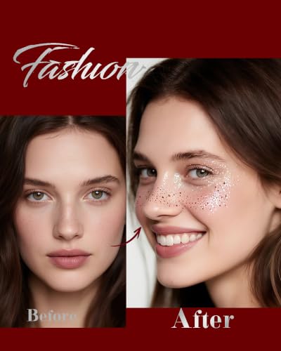 Image of XICZH Glitter Freckles, Red Temporary Face Tattoos Stickers, Body Face Glitter for Women, Country Concerts Singer Festival Rave Accessories