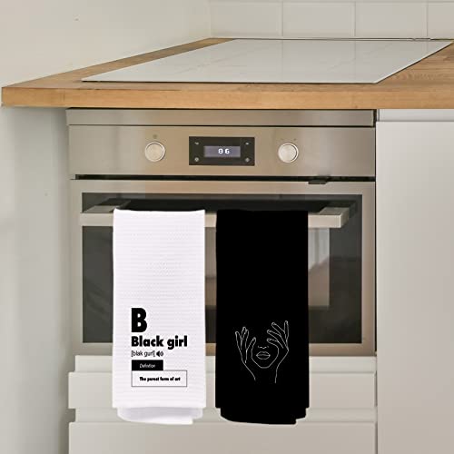 Negiga Black Girl Melanin Definition Dish Cloths Towels 24X16 Inch Set Of 4,Abstract Boho Woman Face Outline Decor Decorative Dish Hand Towels For Kitchen Bathroom,Black Girl African American Gifts #TOP3