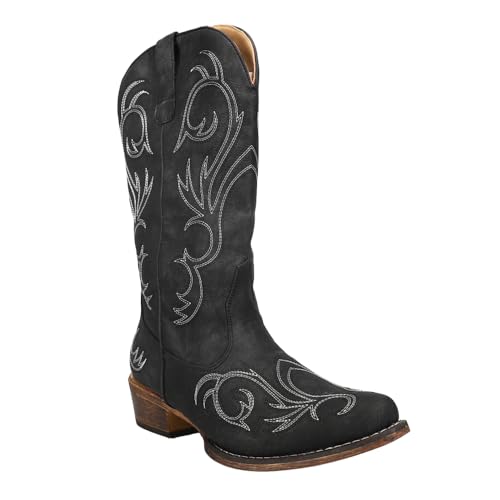 Image of ROPER Womens Riley Embroidered Snip Toe Casual Boots Mid Calf Low Heel 1-2 inch