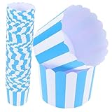 TOBBOMEY 100 Piezas Unidades Papel Cupcake Liners Desechables Pequeños Moldes para Muffins y Magdalenas Diseño Azul Rayas Aptos para Repostería y Fiestas