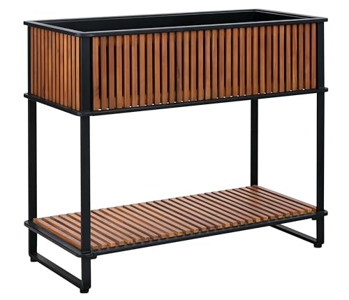 Dehner Balkonhochbeet Boston, Hochbeet für Kräuter/Gemüse/Blumen, rückenschonende Arbeitshöhe, Maße: ca. 115 x 93 x 50 cm / 102 x 28 x 40 cm, FSC®-zertifiziertem Akazienholz, schwarz/braun