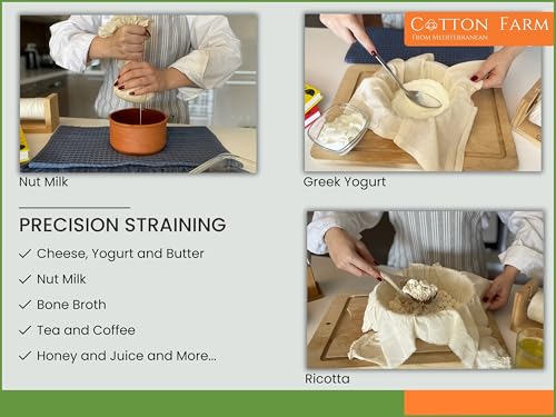 Cotton Farm Grade 100 XL Cheese Cloth - Straining & More; 36x36 Inch; 100% Unbleached Cotton Cheesecloth; Reusable with Hemmed 2 Edges; Ultra-Dense (the finest) Butter Muslin