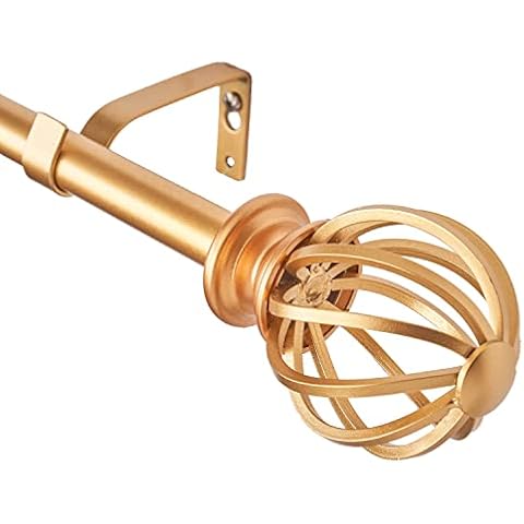 BOOM JOG Window Curtain Rod with Cage Finials, 3/4" Decorative Window Treatment Single Rod Set, 28" to 48", GOLD Cover