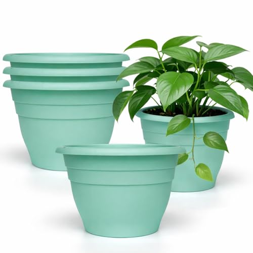 RooTrimmer 5 Pack 10 Inch Plant Pots for Indoor Outdoor,Plastic Floor Planters with Drainage Holes,Lightweight Flower Pots for Home,Patio & Garden(Blue)