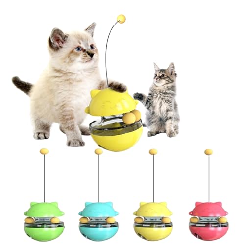 猫おもちゃ 一人遊び 猫 スロー給餌器 猫用回転ボール 猫遊び道具 早食い防止 おやつ ダイエット 餌やり器 ペット 猫玩具 ストレス解消 運動不足対策 子猫用楽しい知能運動教育玩具 (ピンク)