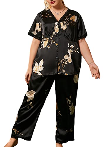 WDIRARA-Womens-Plus-Size-2-Piece-Sleepwear-Floral-Short-Sleeve-Top-and-Pants-Pajama-Set WDIRARA-Womens-Plus-Size-2-Piece-Sleepwear-Floral-Short-Sleeve-Top-and-Pants-Pajama-Set