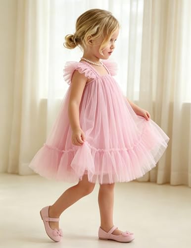 Image of Arshiner Toddler Tulle Dress for Girls Layered Tutu Ruffle Dresses Swing Twirly Fairy Summer Birthday Party Wedding Sundress