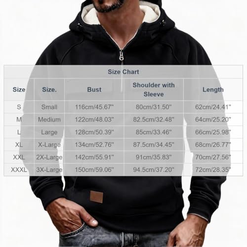 Fleece Hoodie Men Faux Suede Fleece Lined Quarter Zip Hoodies with Pockets - image 2