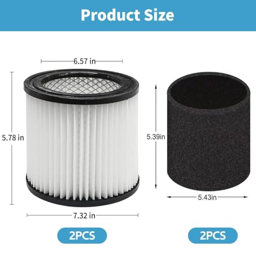 ANBOO Replacement Filter for Shop Vac 90304 90350 90333, Vacuum Bags for Shop Vac 10-14 Gallon, 90585 Foam Sleeve Filter, fits Most Wet/Dry Vacuum Cleaners 5 Gallon and above, with Retaining Band - Thumbnail 2