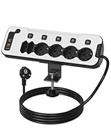 Multipresa da Scrivania,Ciabatta Elettrica con Interruttore,Presa Multipla Salvaspazio da Tavolo USB C PD20W,Multipresa Schuko Protezione Sovratensione,Presa Angolare con Luce Notturna,Cavo 2M,Nero