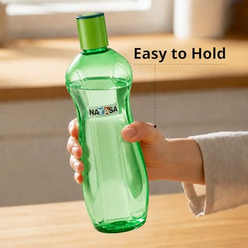 Image of Nayasa Loopy 1000 ML Pet Plastic Fridge Water Bottles Set of 6 | BPA Free | Leak Proof | Airtight Lid | Green