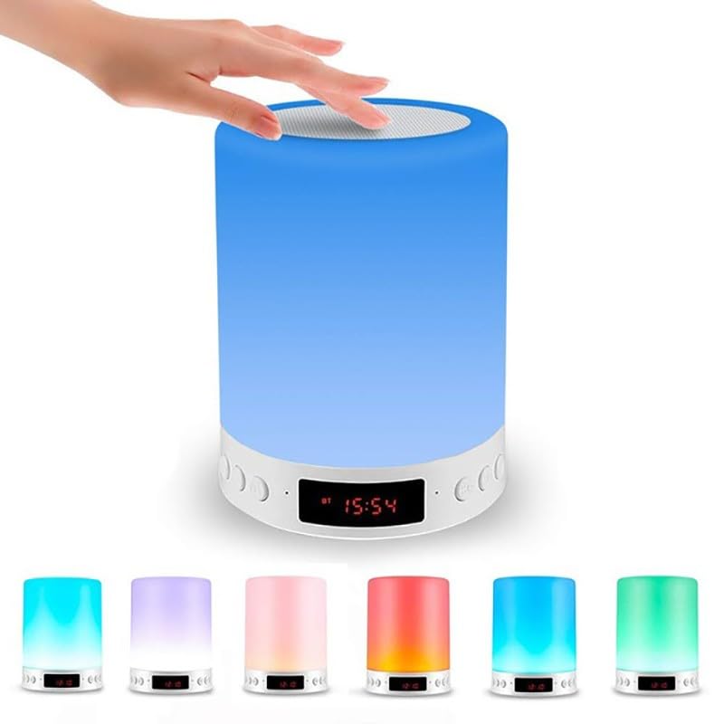 GIVOKE Bluetooth Speaker Night Light, Touch Bedside Lamp Alarm Clock for Kids, 6-Color Bedroom Table Lamp